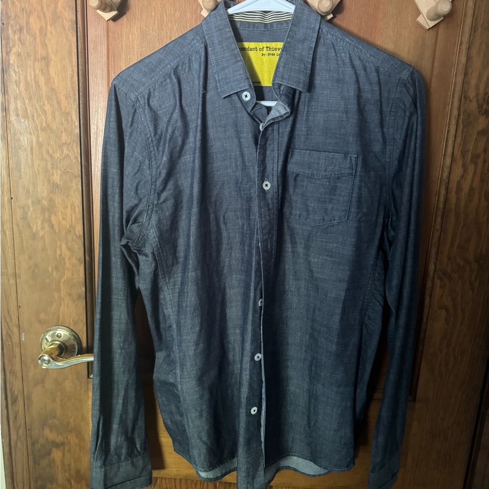 Descendant of Thieves Men’s Button Down Shirt – Slim Fit, Dark Gray, Medium